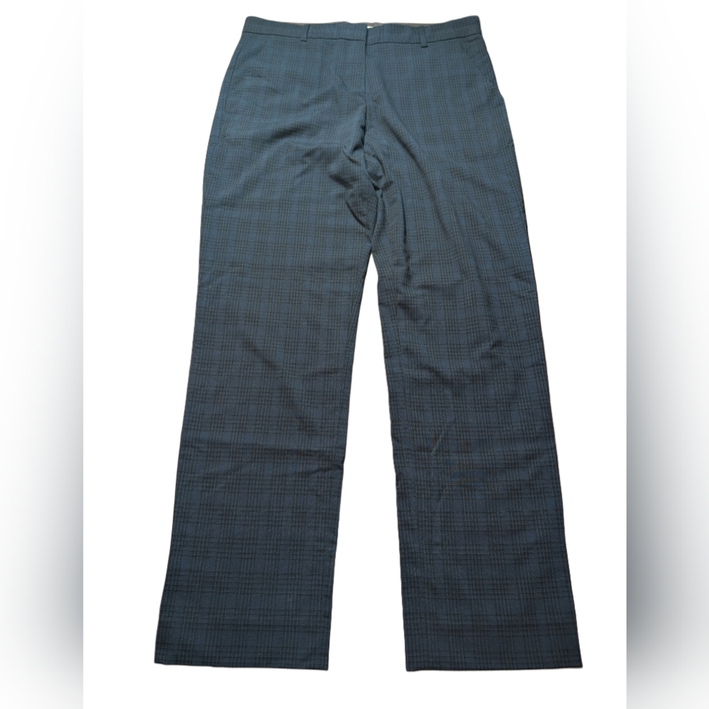 Slate Blue Plaid Dress Pants - Classic Straight Fit
